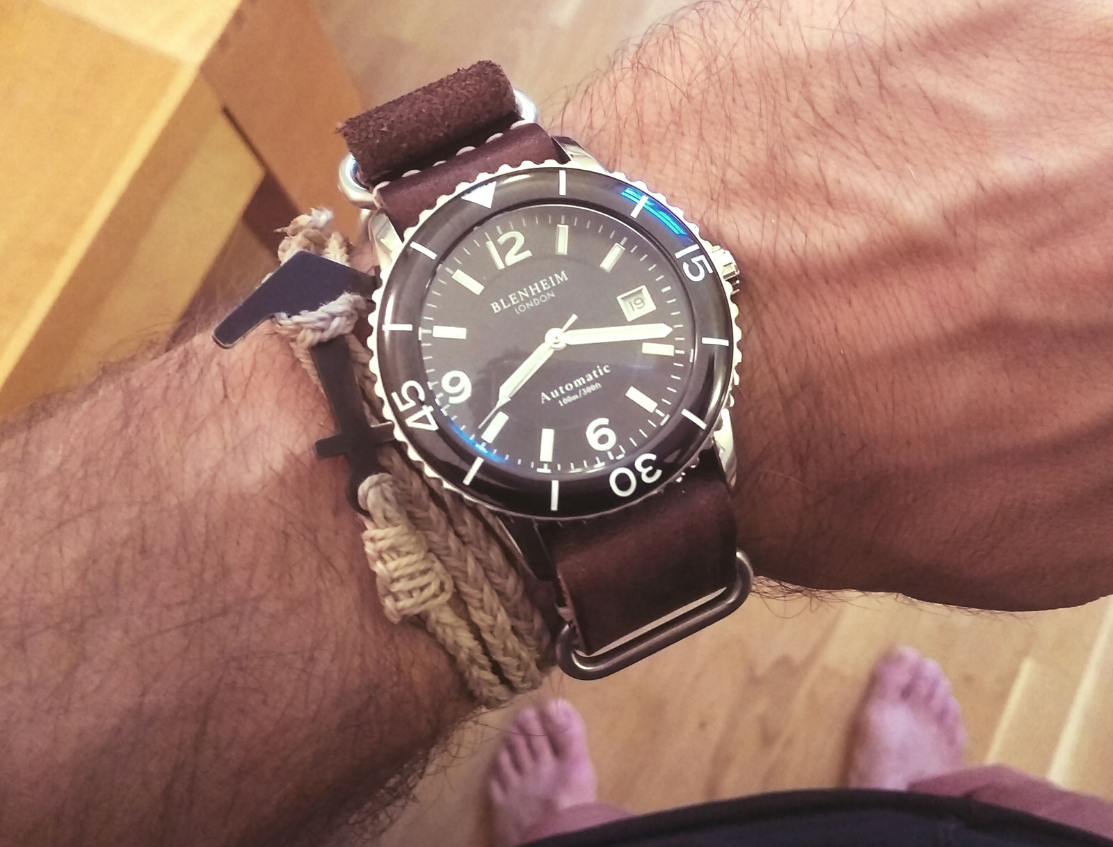 Blenheim Navigator Luminous on leather nato strap